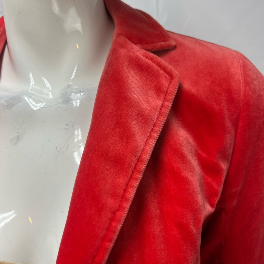 J.CREW Women's 0 Coral Red Velvet Ecole Single Clasp Blazer Suit Jacket - Picture 3 of 8